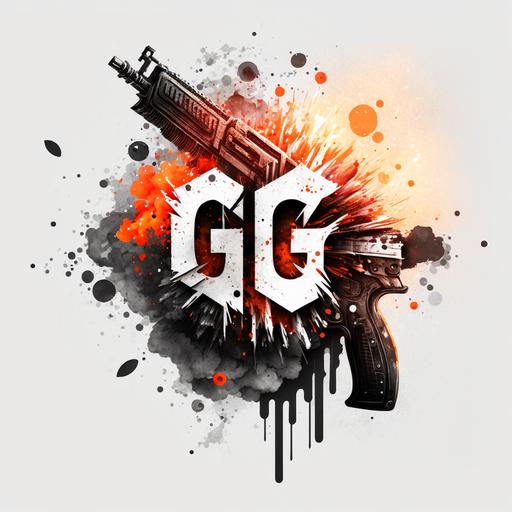 Logo GG avec des explosions et des arme