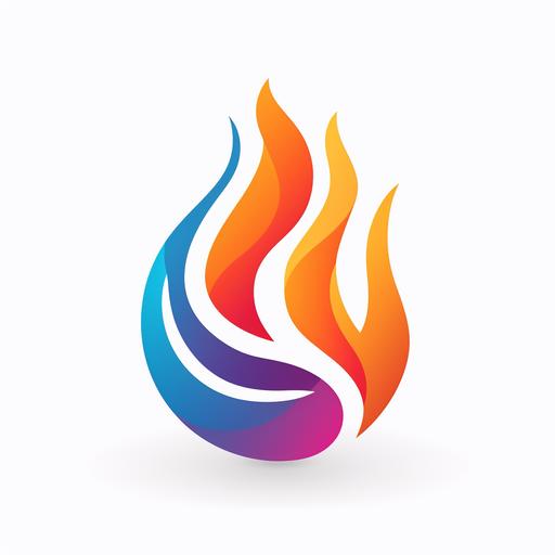 Logo design made of 6 spiraling flames, vector, flat 2d, white background, dawn colors logo, vector stule, graphic design, liked, no shadows, flat