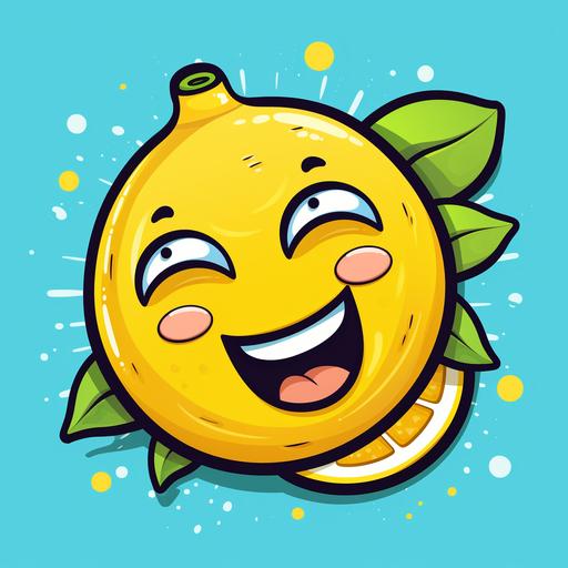 Logo of a Cartoon Lemon with eyes and aclaughing mouth. Vibrant Style and colors, Bold lineart
