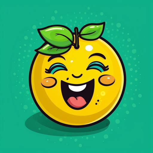 Logo of a Cartoon Lemon with eyes and aclaughing mouth. Vibrant Style and colors, Bold lineart