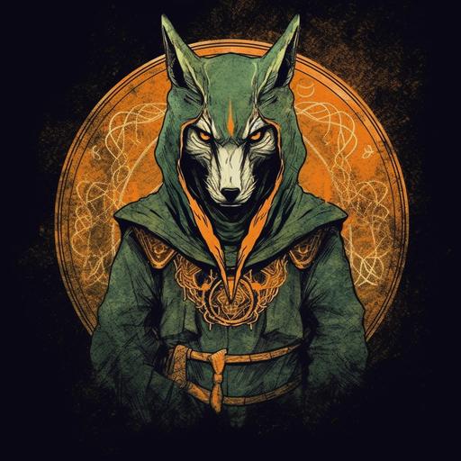 Loki-Fox design print, grunge Norse elements, in the style of brutalist acid graphx, Riot Japan street wear graphics inspired, --s 750 --c 99 --s 250