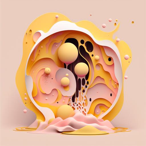 geometric fluid movement, relaxing zen forms, yellow highlights   coral pink shadows, geometric PNG, hd
