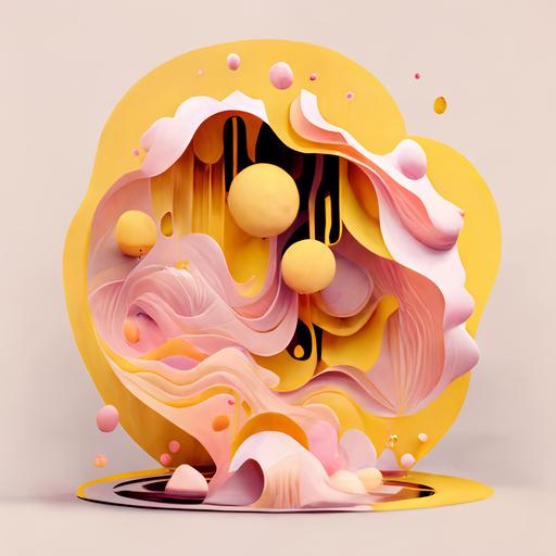 geometric fluid movement, relaxing zen forms, yellow highlights   coral pink shadows, geometric PNG, hd