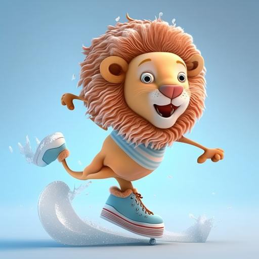 lion ice skating, cartoon for baby style ,8k details, 4:3