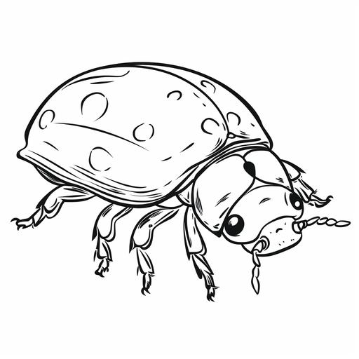 coloring page of a ladybug for kids, simple and cute ladybug coloring drawing, thick lines, white background, no background, no shadows --no shading