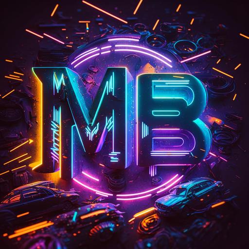 MB logo in cyberpunk style with neon lights from everyside with exact words MB on the logo