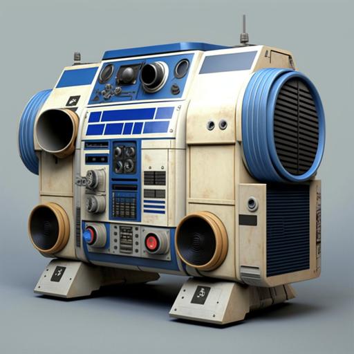 prototype of r2d2 as Vintage '80s home stereo system