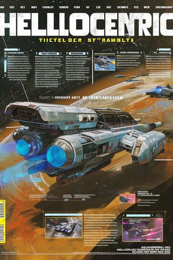 Magazine cover for a magazine reviewing new starships in an interstellar future. The magazine's title 