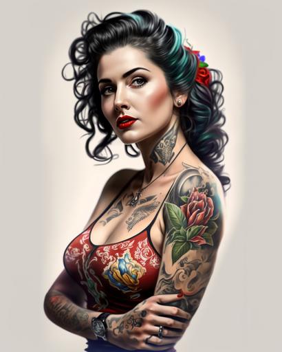 tattoo artist pin up girl tattoo art female beautiful full body hyper realistic unreal egine RGB no background --ar 8:10