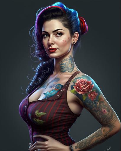 tattoo artist pin up girl tattoo art female full body hyper realistic unreal egine RGB no background --ar 8:10