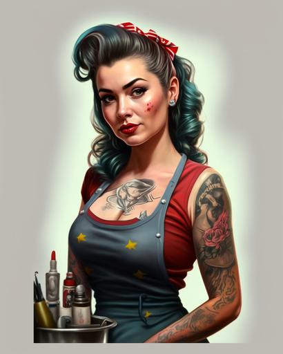 tattoo artist pin up girl tattoo art female full body hyper realistic unreal egine RGB no background --ar 8:10