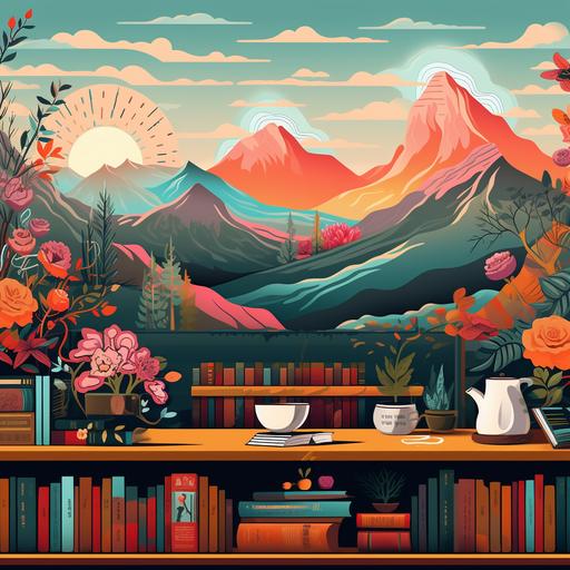 Make a horizontal background poster with a sticker label for a book company, with a sense of design, vitality, prominent and beautiful colors, and Paint by numbers