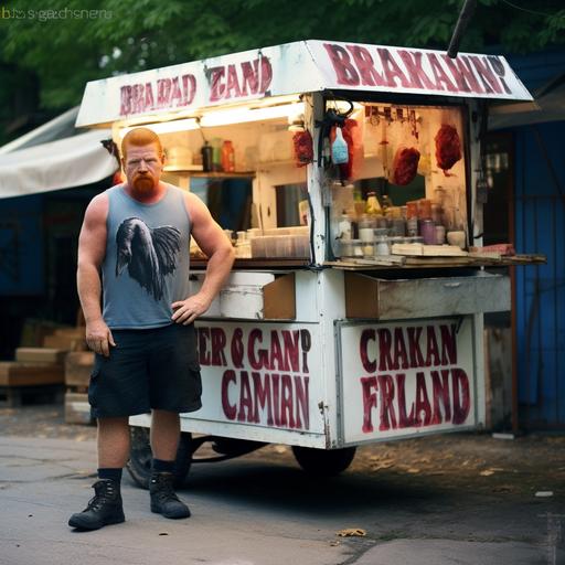 Make me Abraham Ford, in the world of the walking dead, who sells chicken legs in a small food cart, realistic
