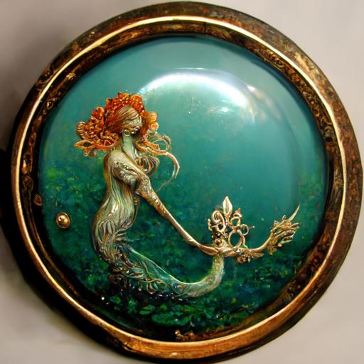 fantasy mermaid holds a round mirror with ornate handle hand mirror handled hand mirror