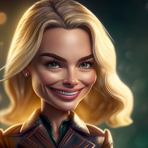 Margot Robbie, cute, chibi, smile, happy, total full body, 3D, UHD, HD, HR, 4K, 8k, 16k, 20k, 4v, 5v, hyper realistic, epic detailed