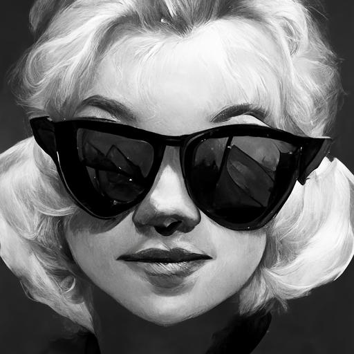 Marilyn Monroe, sunglasses, black and white, 8K