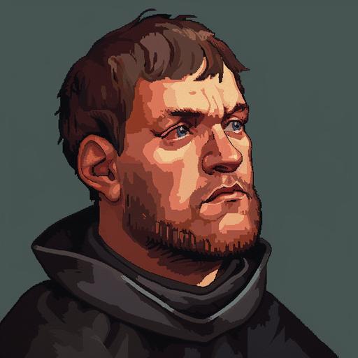 Martin Luther 16th century german monk, Pixel portrait:: Isometric icon, middle resolution, relatively rich colors, orthodox 2D graphics, 1990s videogame art, Retro graphics