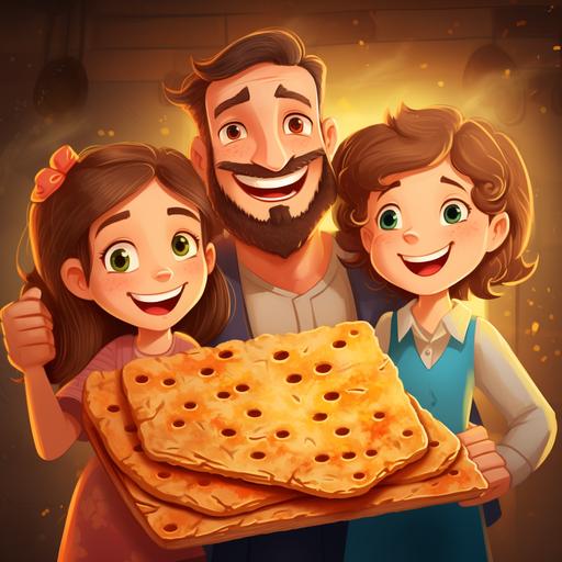 Matzo bread. Family friendly. Cartoon style artwork. Brought to life with vibrant colors and highly detailed.