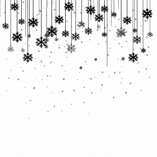 vector image of black snowflakes raining down from top on white background