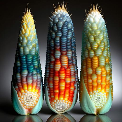 Heads of rainbow glass Fibonacci corn --q 2 --v 4