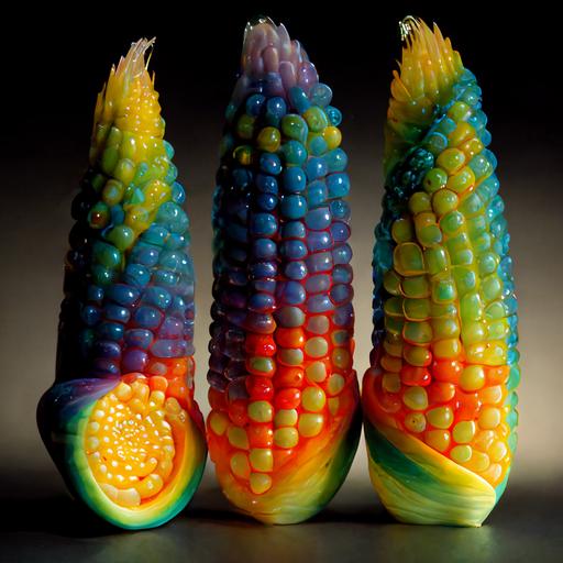 Heads of rainbow glass Fibonacci corn --q 2 --v 4