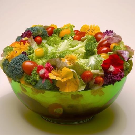 gifted yellow monk moves iridescent green metal salad bowl using only his mind :: yum salad --q 2 --v 5