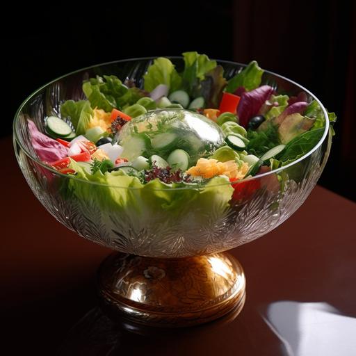 gifted yellow monk moves iridescent green metal salad bowl using only his mind :: yum salad --q 2 --v 5