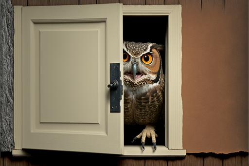 knock knock :: hoos there :: hootie hoo :: hootie hoo hoo :: owl :: Owl hoo :: this jokes for the birds --ar 3:2 --c 34 --q 2 --v 4