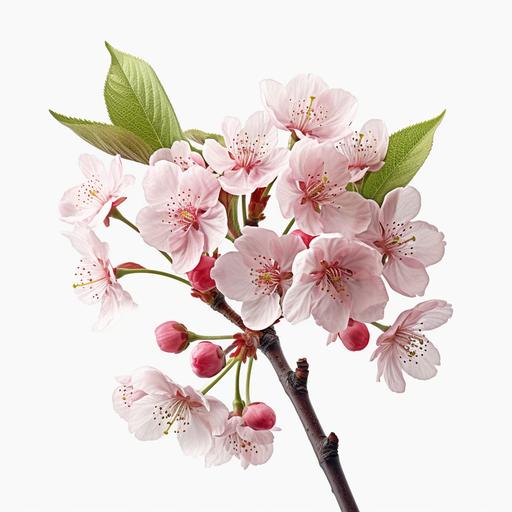 beautiful-Cherry blosson sprig isolated on white- photorealistic