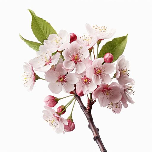 beautiful-Cherry blosson sprig isolated on white- photorealistic