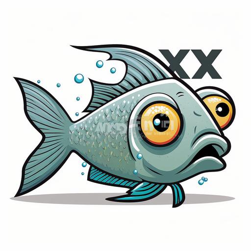 vector simple cartoon clipart dead fish with letter x for eyes simple white background
