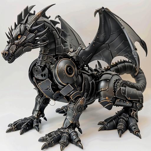 Mechanical dragon, armor covered black mechanical dragon, big fantasy mechanical dragon, hyper-realistic mechanical dragon