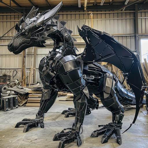 Mechanical dragon, armor covered black mechanical dragon, big fantasy mechanical dragon, hyper-realistic mechanical dragon