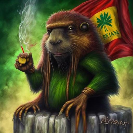 beaver rastaman asks for a tip, high quality, in rasta flag, wallpaper --v 4