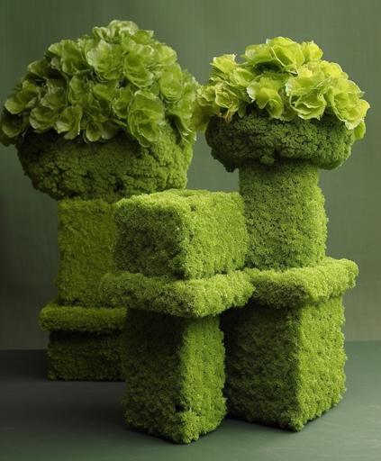 Menger sponge green carnation topiaries --ar 5:6 --s 250