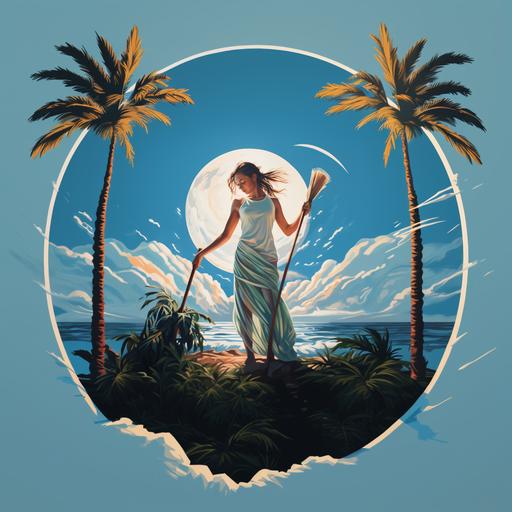 white woman cleaning, palm tree