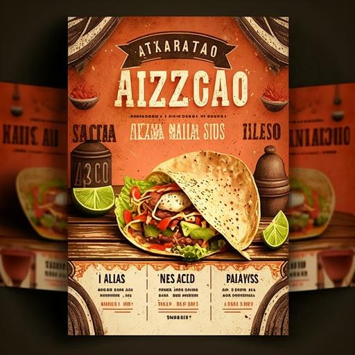 Mexican tacos flyer, that invites people to eat, that gives a sensation of delicious food