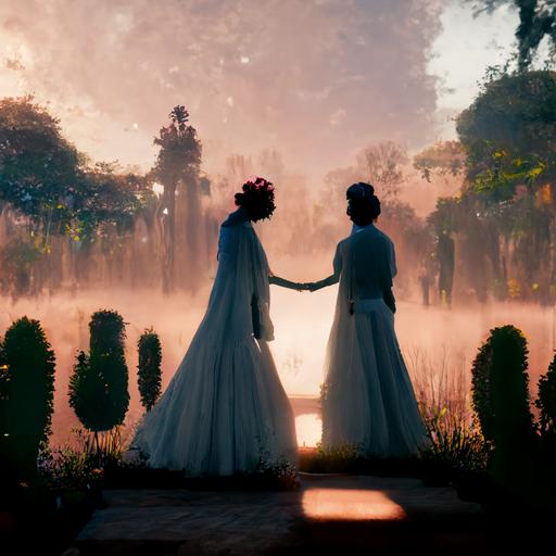 Mi esposa y yo en un jardin en el dia de nuestra boda, alta definicion, maximos detalles, unreal engine,3d