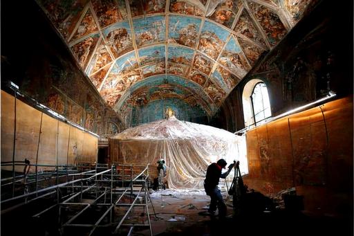 Michelangelo used sequins on the ceiling of the sistine chapel, but they all fell away, except one. Archeologists have found it now. The chapel is fenced off with warning tape and there are sequin inspectors coming to verify that it is, in fact, a sequin. --ar 3:2 --v 4 --upbeta