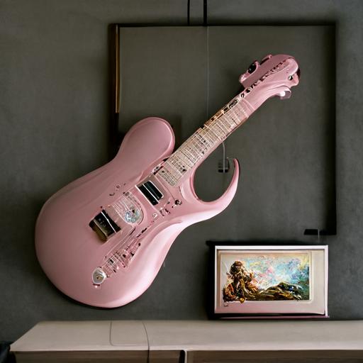 Michelangelo’s Venus playing a pink electric Stratocaster guitar in a modern apartment Photo realistic ultra detailed