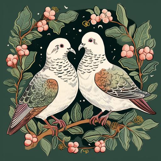 two turtle doves, in the style of 1924 illustration --s 50