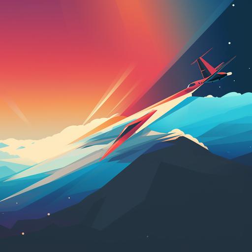 Minimalism closeup vector layered art of a wing of a plane flying on the sky In Dylan wayde’s style
