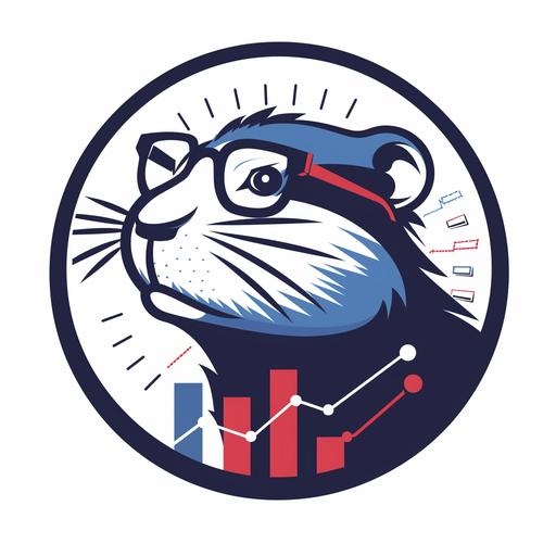 Minimalist logo with the stylized profile view of a focused beaver wearing glasses. In the background, performance analytics graphics like curves and charts form a halo around the beaver's head. The logo color palette contains #0192be blue, #e54f51 red and grey. It looks modern, clever, catchy with a lot of visual details. The beaver represents marketing expertise and the analytics data reflects optimization skills --v 6.0
