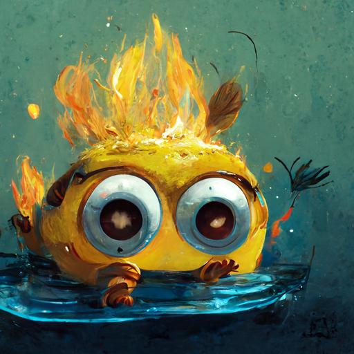 Minions playing in water and fire