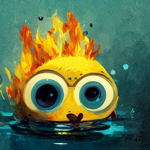 Minions playing in water and fire