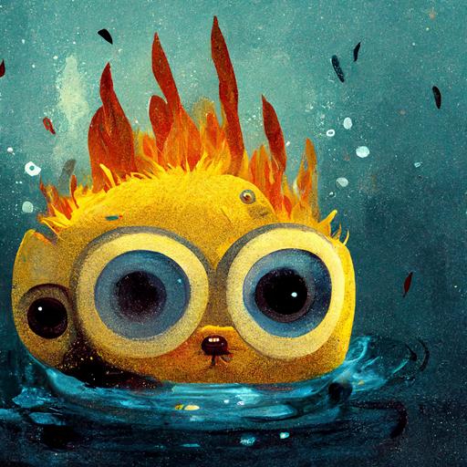 Minions playing in water and fire