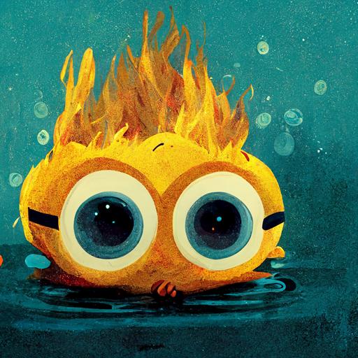 Minions playing in water and fire