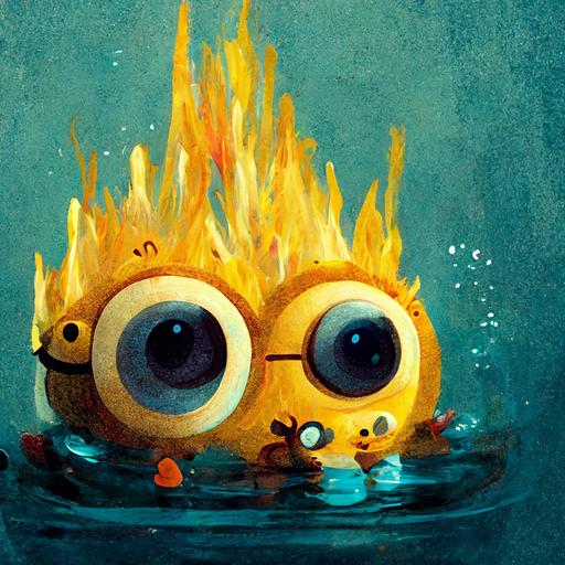 Minions playing in water and fire