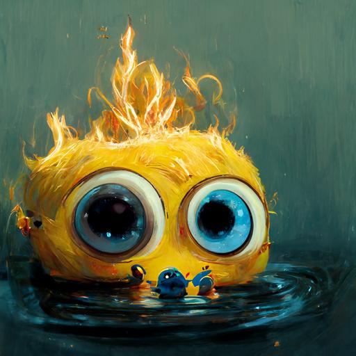 Minions playing in water and fire