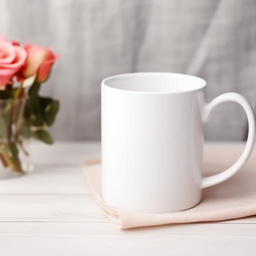 Mockup of blank Valentine's Day Mockup, Coffee Cup Mug Mockup, White Mug Mockup, Rustic Country Mug Valentines Gift Mock Up, Rose, love, Valentine's Day background --v 5.2